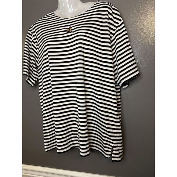 Needle & Threads Shirt Womens XL Black White Striped Nautical Anchor Embroidered - Picture 3 of 8